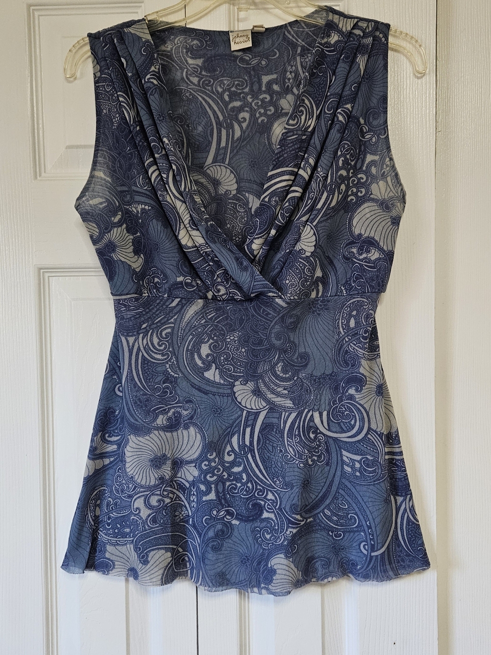 Johnny HeavenY2K Blue Paisley Drape Front Top